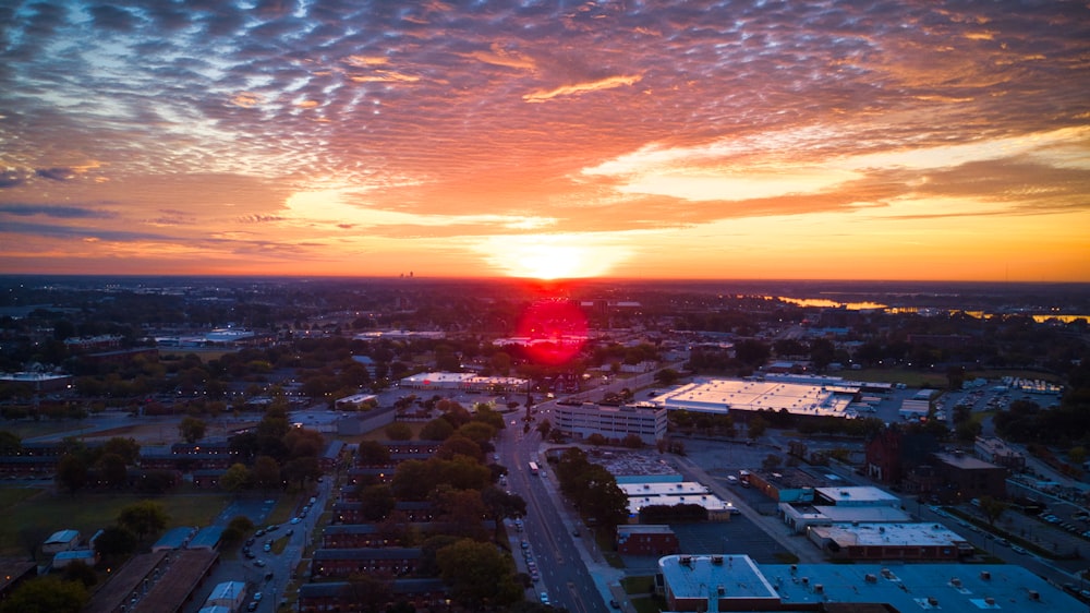 aerial photography of city buildings during dawn