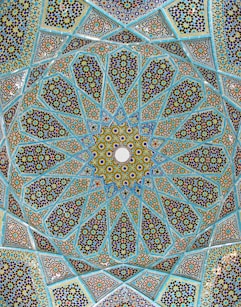 blue and white floral textile