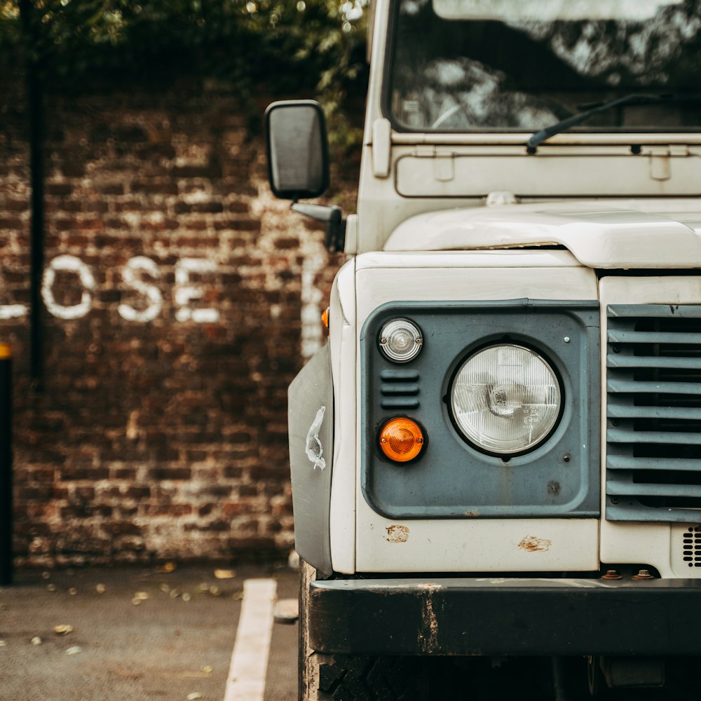 white vehicle showing headlight