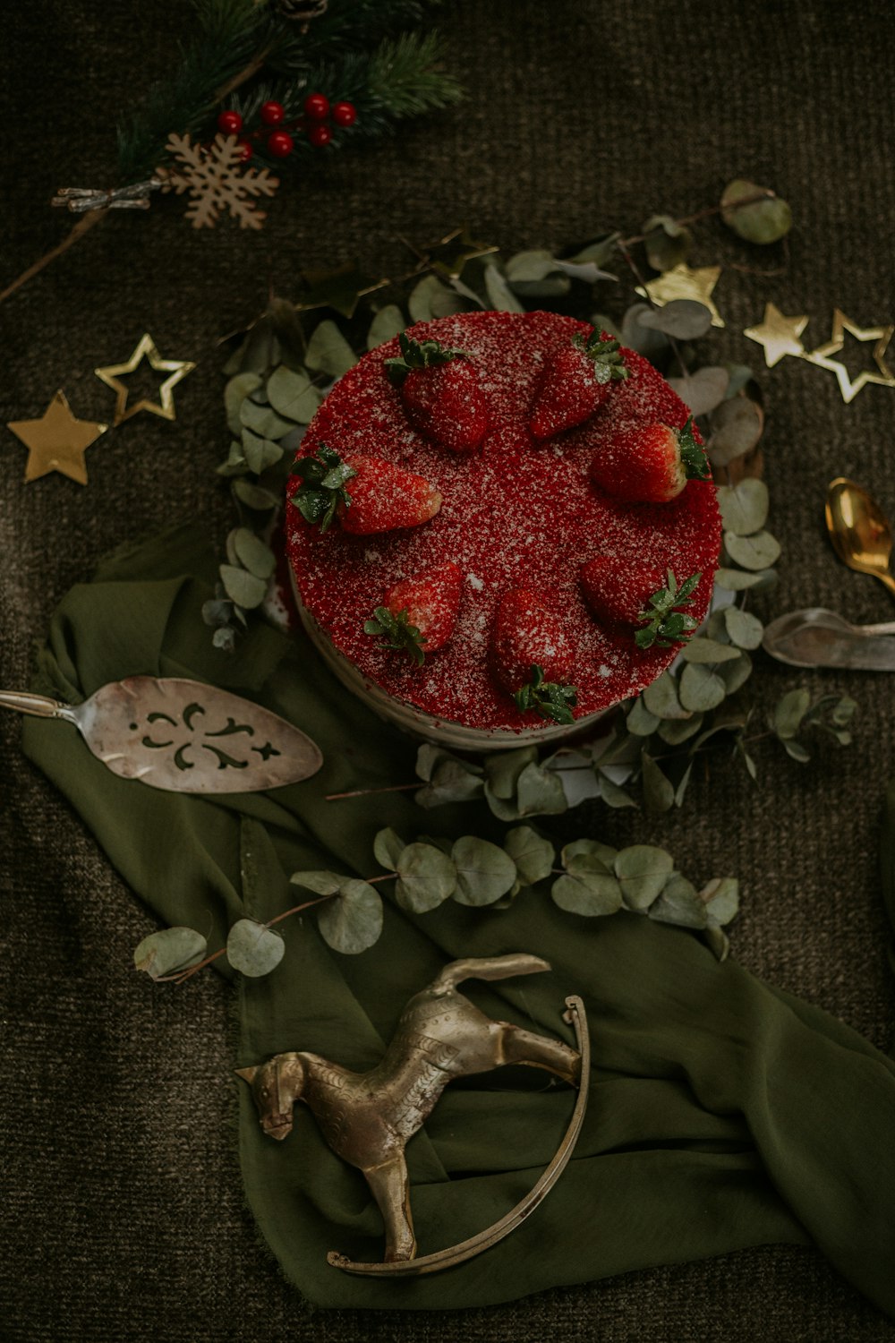 red strawberry fruit cake