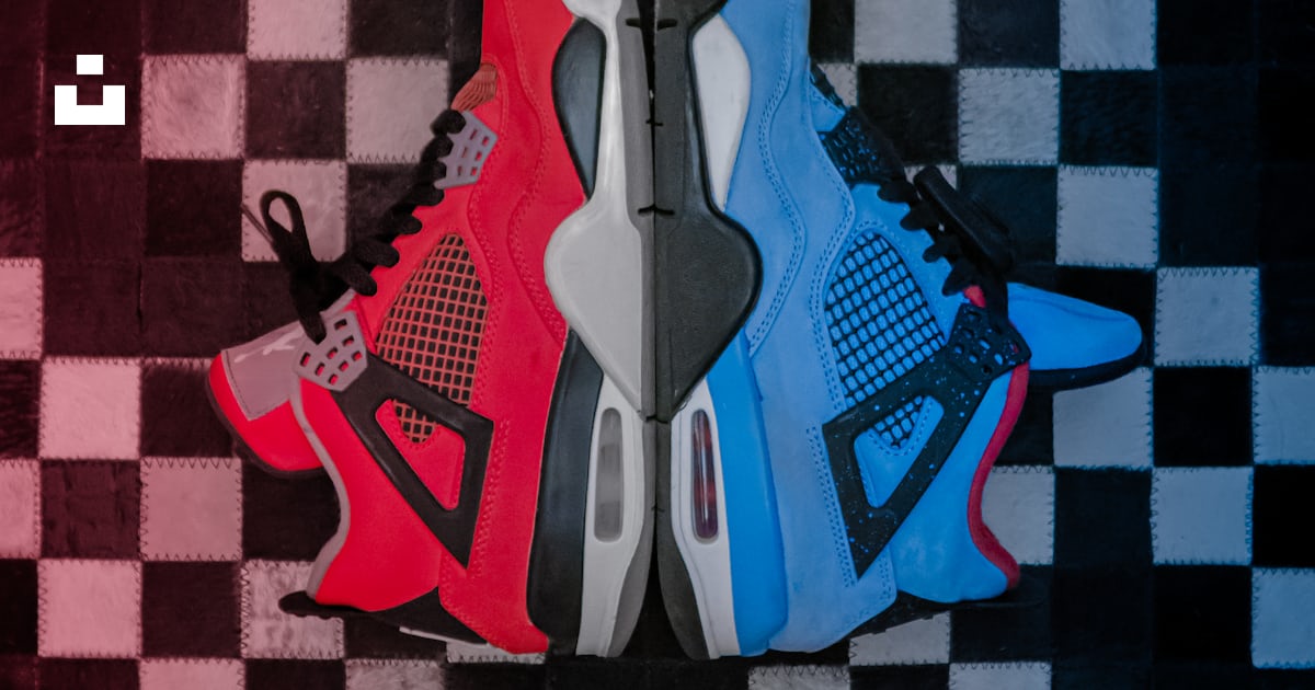 Red and blue Air Jordan basketball shoes photo – Free Sneakers Image on ...