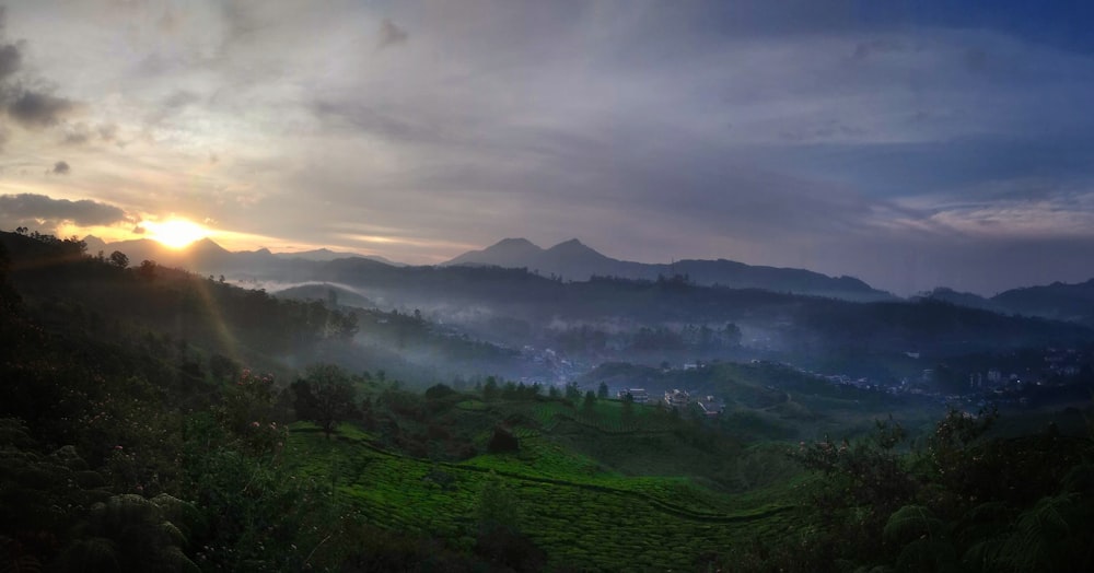 aerial photography of forest mountain during sunrise