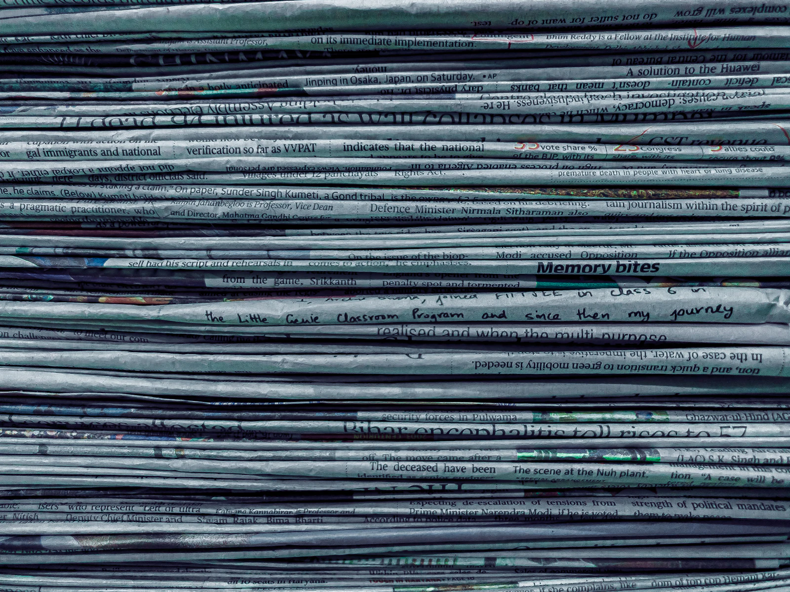 Pile of folded newspapers