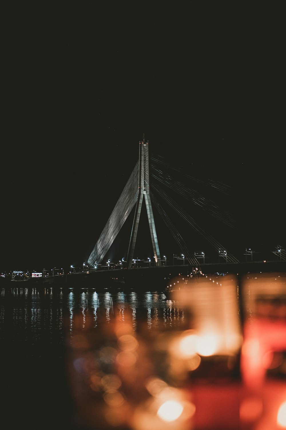 suspension bridge during night time