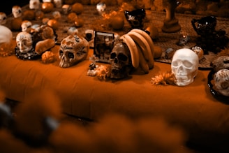 skulls on orange surface