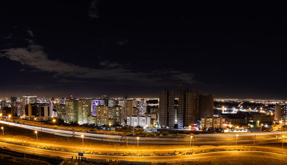 aerial photography of lighted city buildings