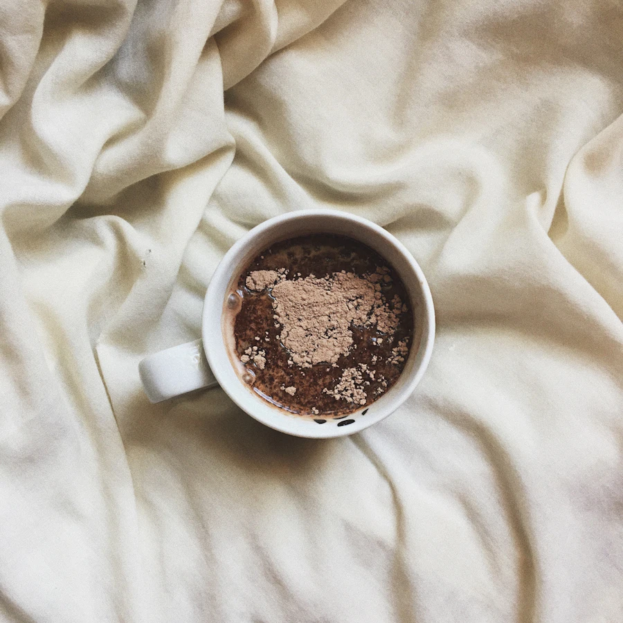 A cup of cacao drink viewed from above