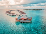 aerial photography of resort rooms and island
