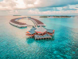aerial photography of resort rooms and island
