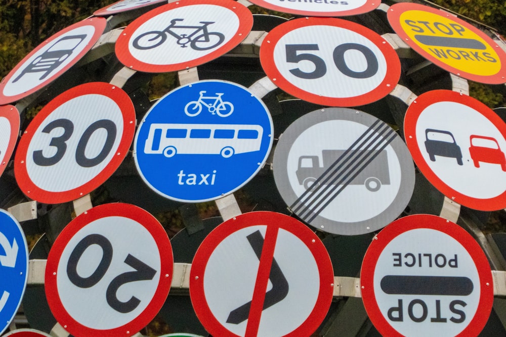 assorted-color road signs