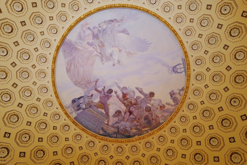 a painting on the ceiling of a building