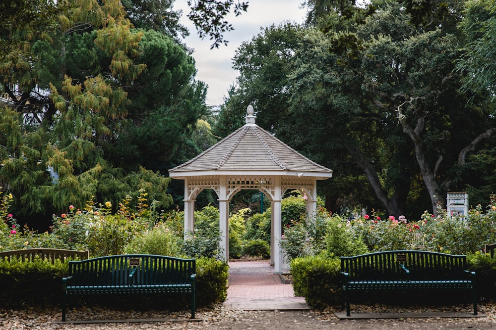 architectural photography of white gazebo