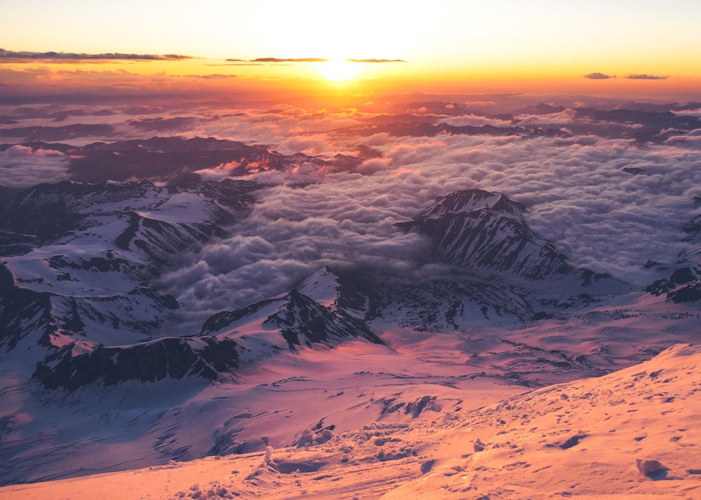 snow-capped mountain during golden hour