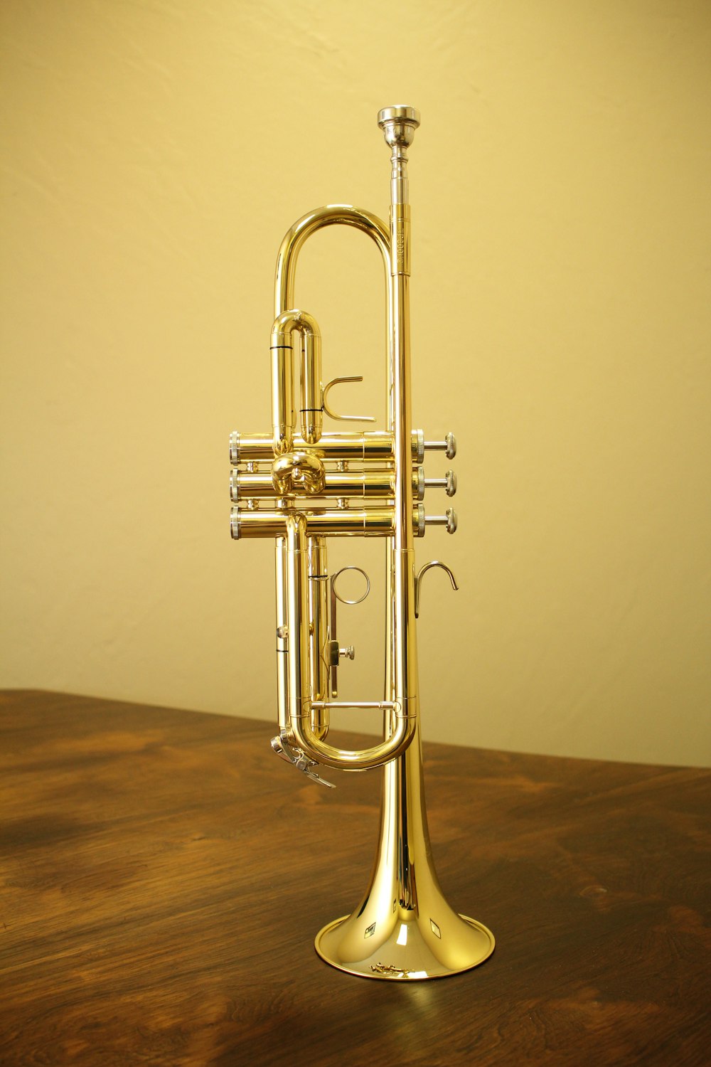 brass-colored trumpet