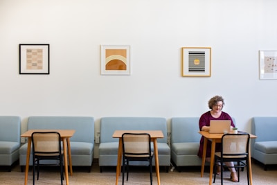 woman sitting on sofa near tables inside room