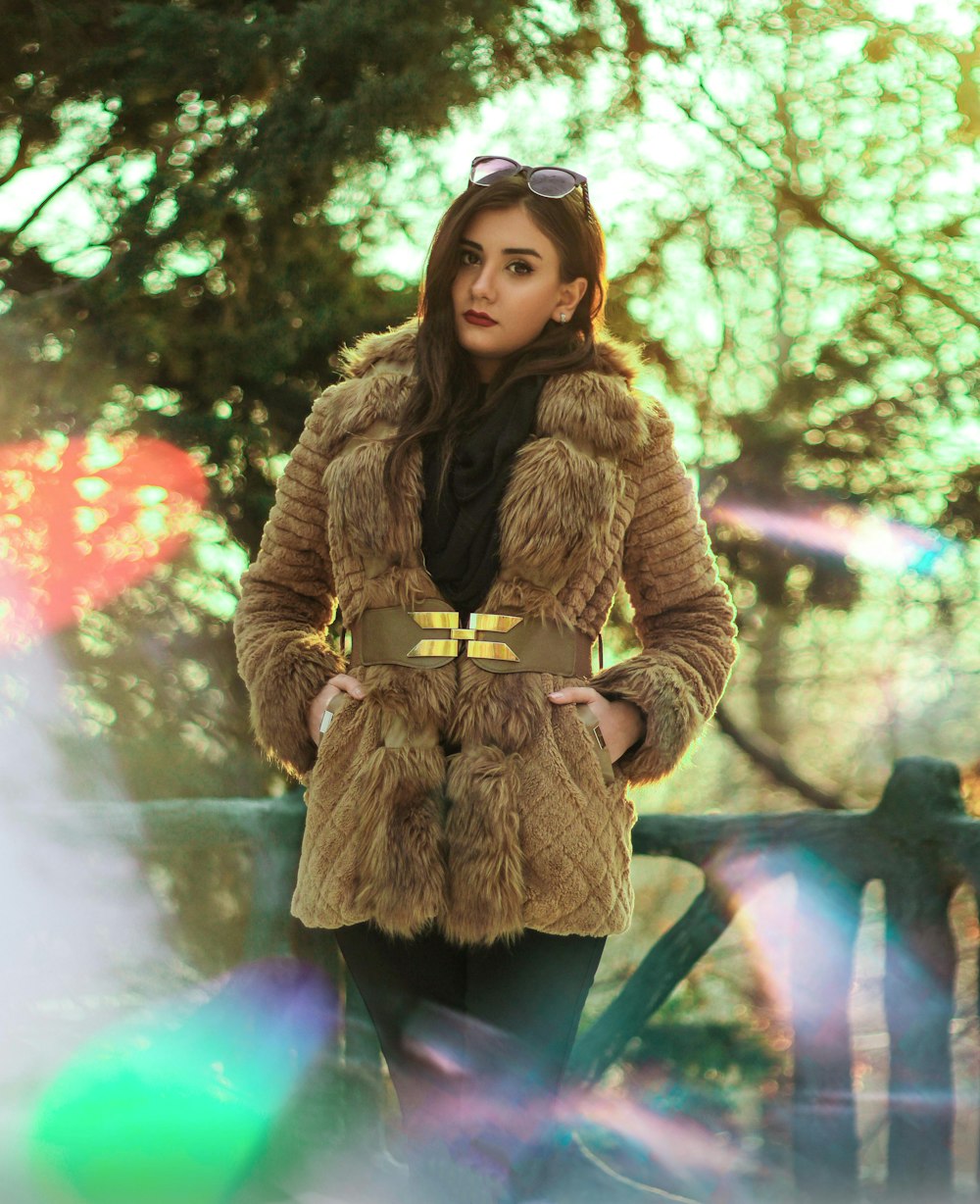 woman in brown fur coat