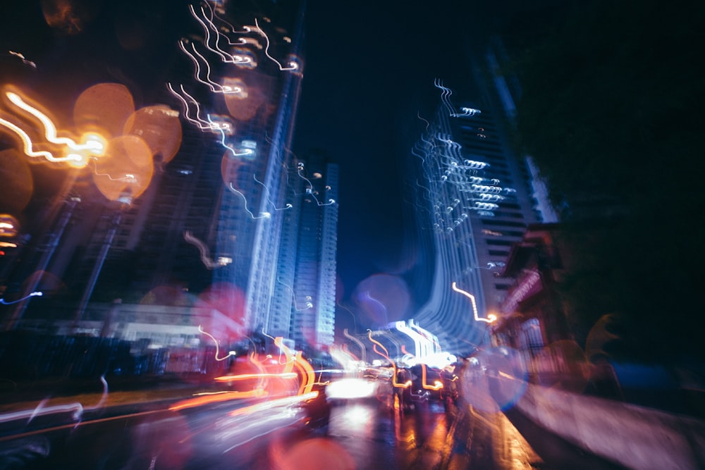 time-lapse photography of street during night time