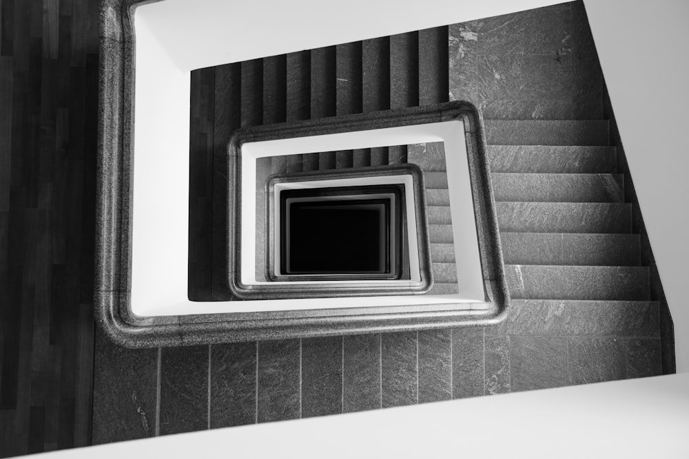 spiral black and gray stairs