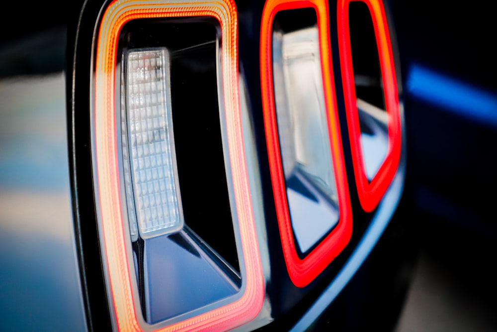 a close up of the tail lights of a car