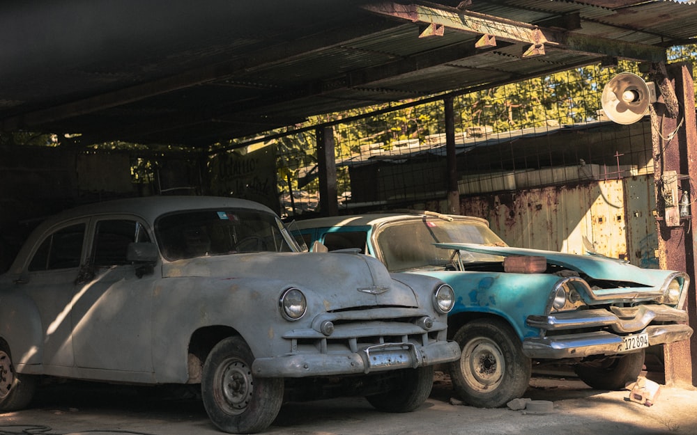 parked blue and grey vehicles