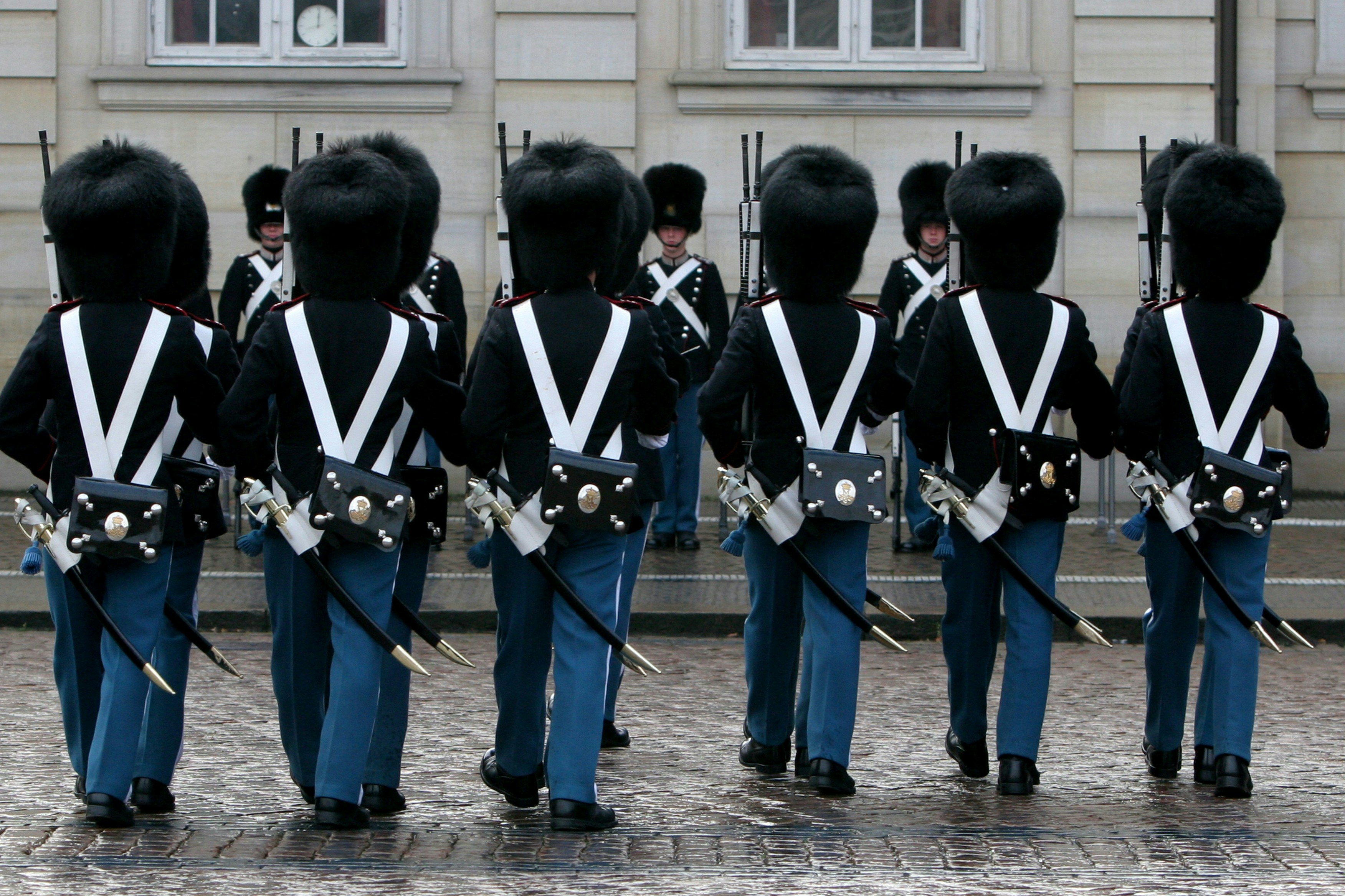 The Royal Life Guards (Danish: Den Kongelige Livgarde) is an infantry regiment of the Danish Army, founded in 1658 by King Frederik III. It serves in two roles: as a front line combat unit, and as a guard/ceremonial unit to the Danish monarchy. Until its disbandment, the Royal Horse Guards (Livgarden til Hest), served the role as the mounted guard/ceremonial unit, afterwards the role was taken over by Guard Hussar Regiment Mounted Squadron.