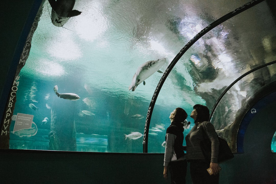 woman and boy in aquarium