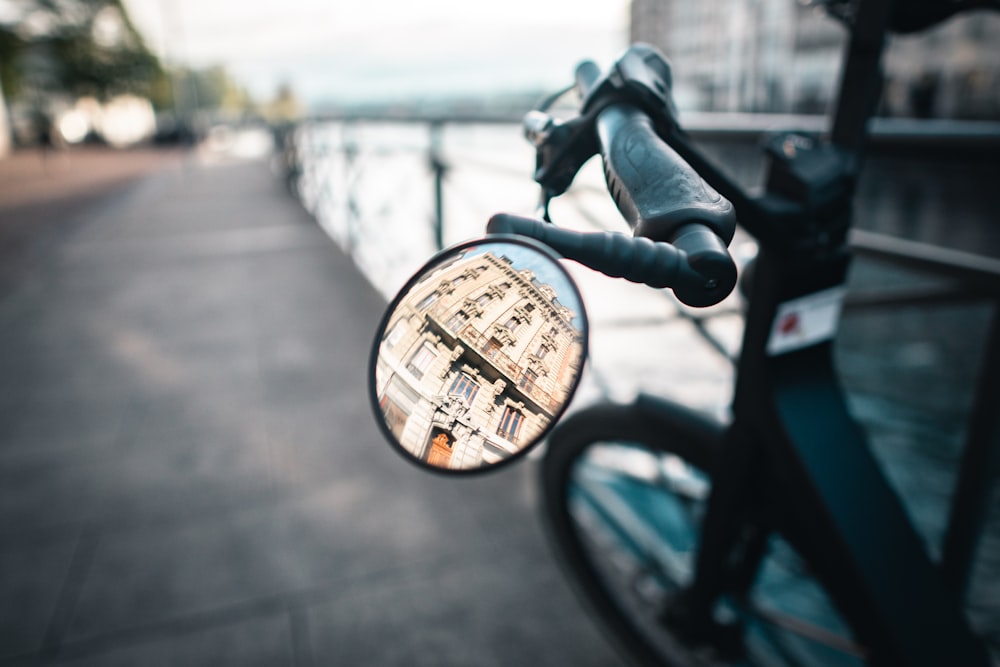 black framed side mirror