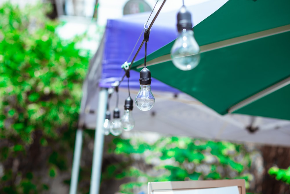 turned-off string light bulbs during daytime