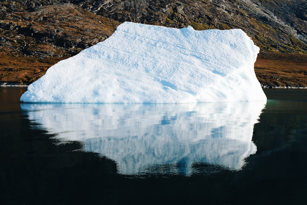 iceberg on water near mountain during daytime