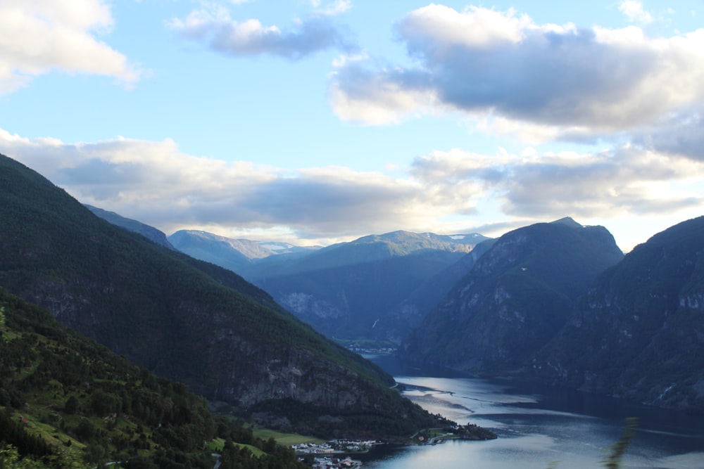 aerial photography of mountain and lake