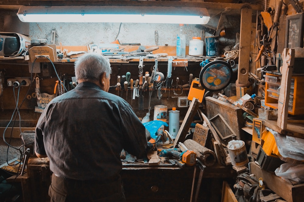 man working on a workbench