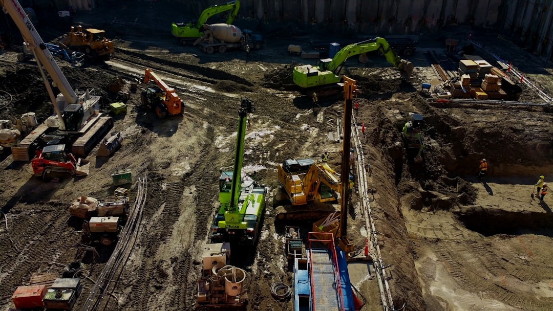aerial photo of construction vehicles