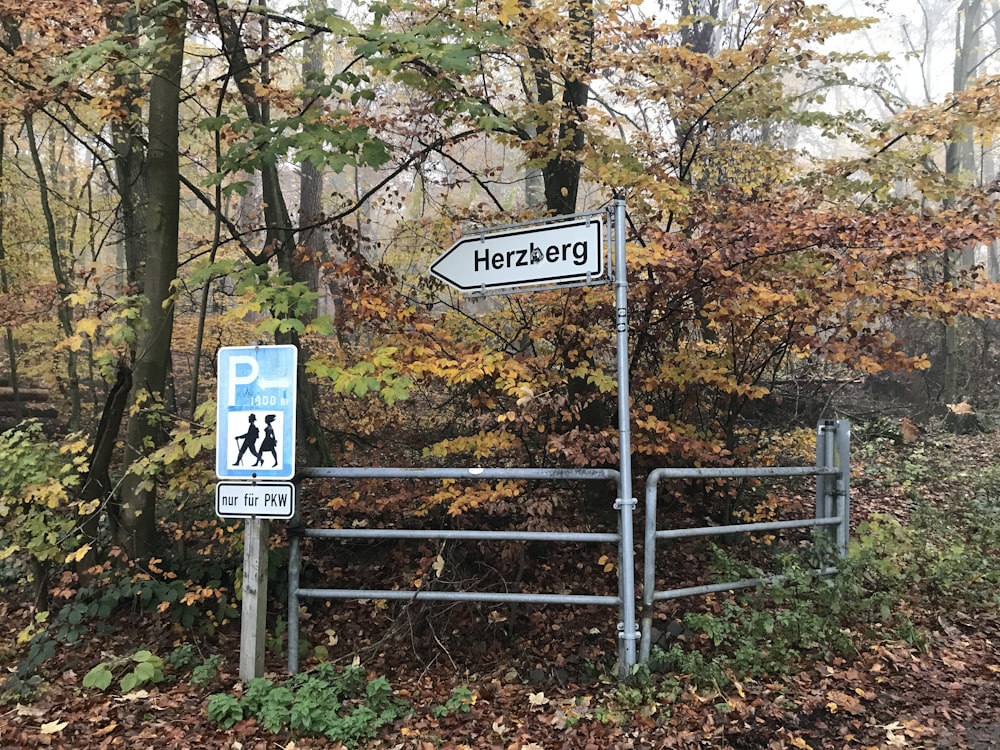 gray metal Herzberg signage