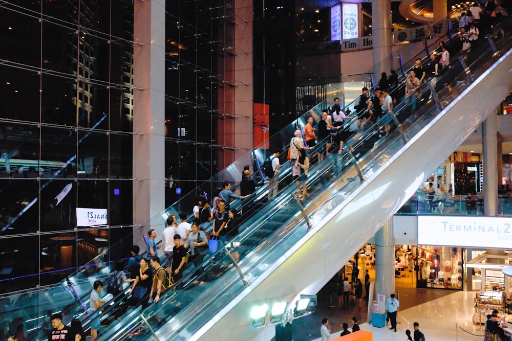 people on escalator