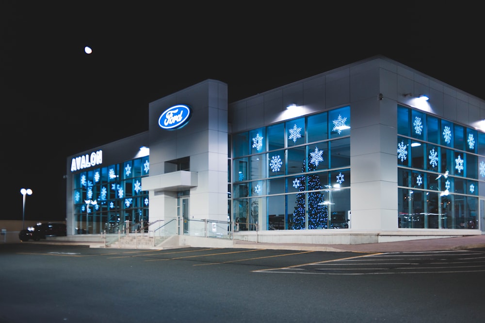 white concrete building at night