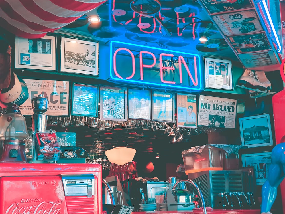 red lighted neon open signage