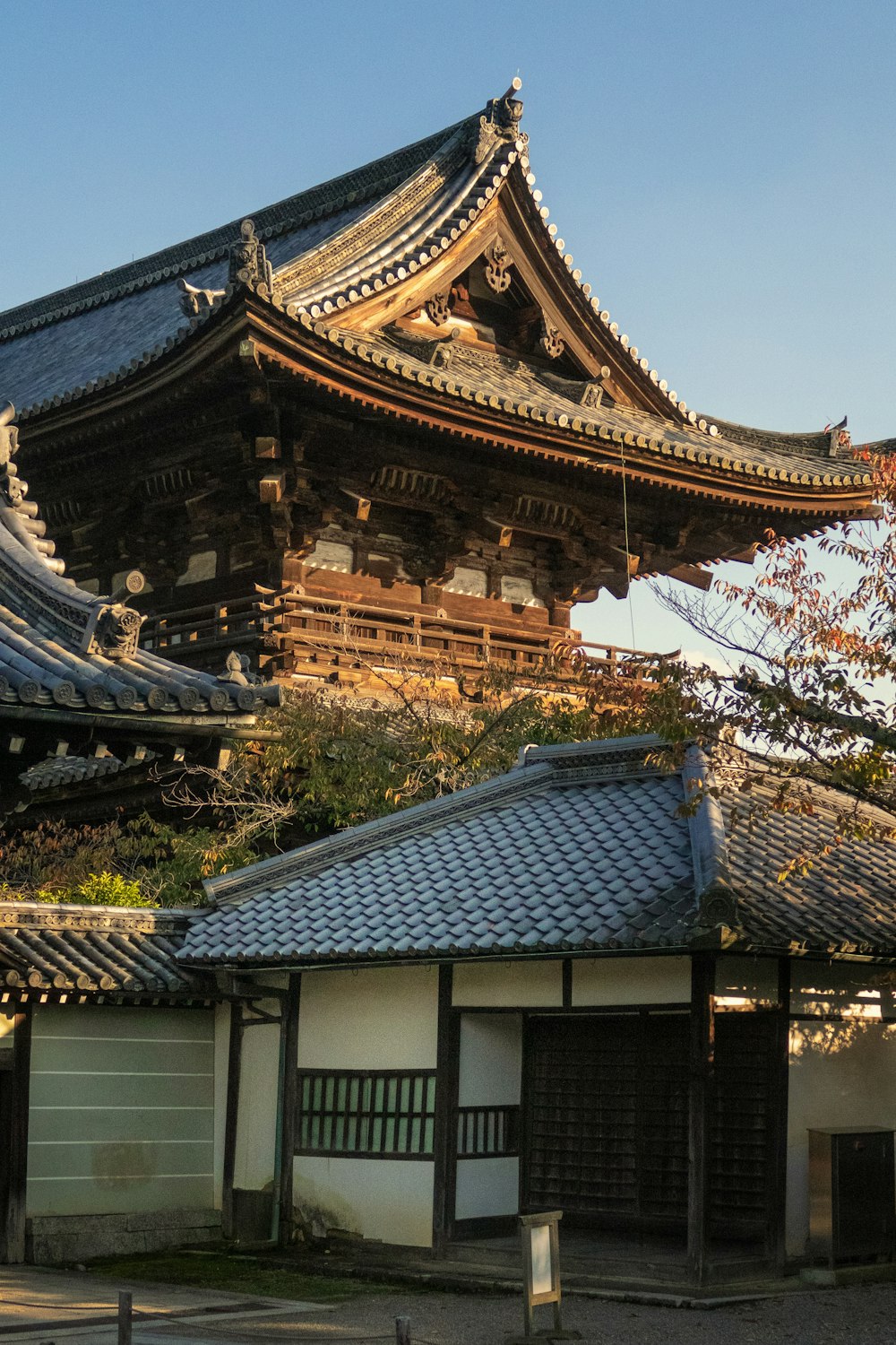 昼間の茶色い木造の建物