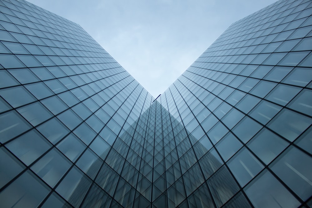 worms-eye-view photography of glass buildings