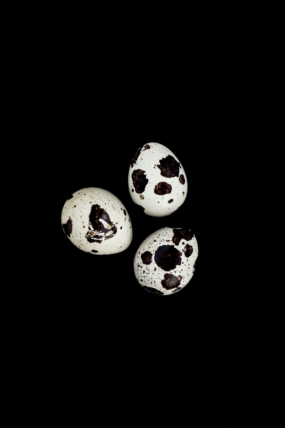 three black and white eggs