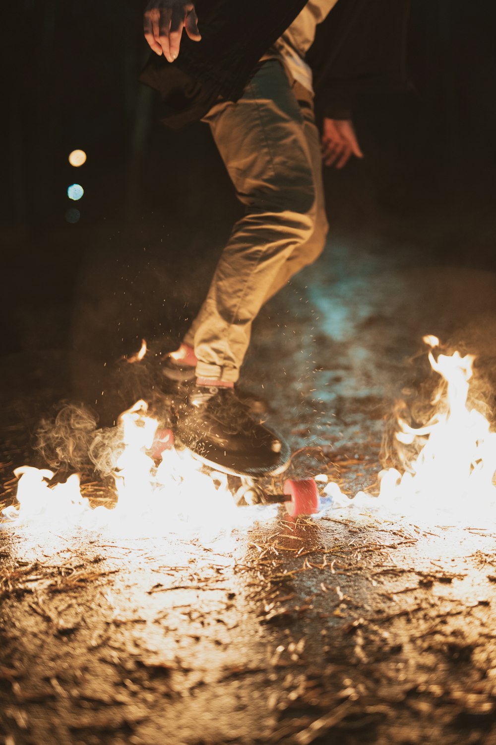 unknown person stepping on fire