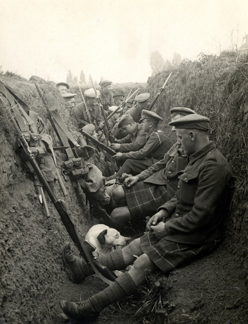 Soldiers in a wartime trench