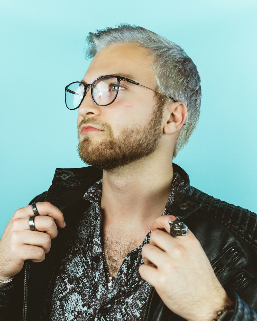 man in black leather jacket