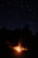 A group of diverse travelers sharing stories around a campfire under a starry night sky.
