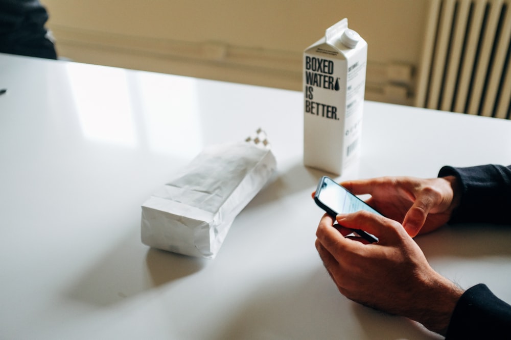 boxed water carton on table