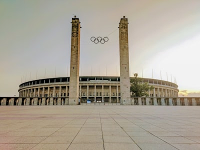 landscape photography of a white concrete sports complex