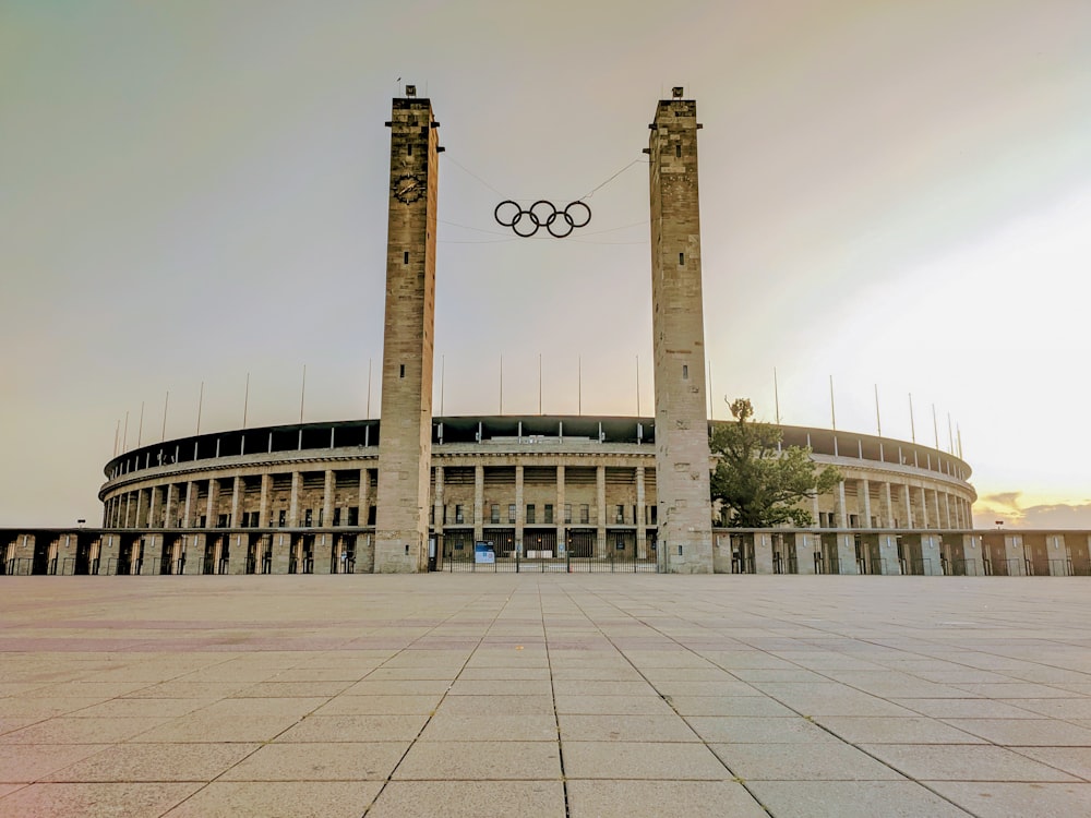 landscape photography of a white concrete sports complex