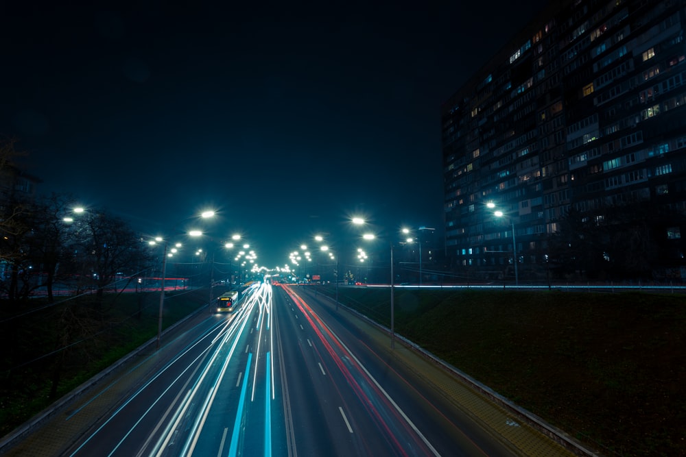 time lapse photography of vehicles at night