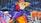 A vibrant street art mural featuring an anime-style character wearing a red and yellow cap, purple and orange clothing, set against a dynamic background of graffiti and cosmic elements.