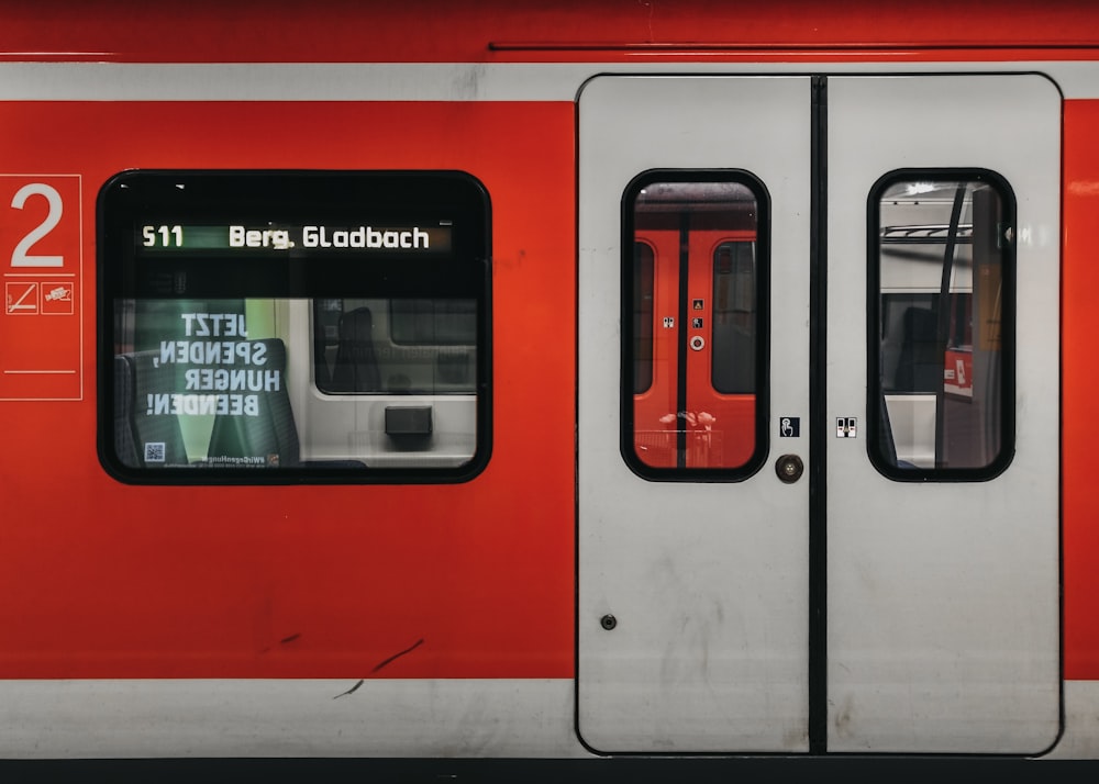 red and gray train door