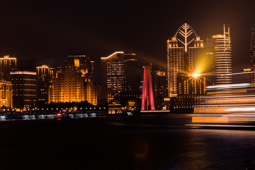 lighted building at night